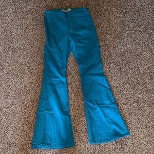 Blue Flared Pants with elastic in waistband
